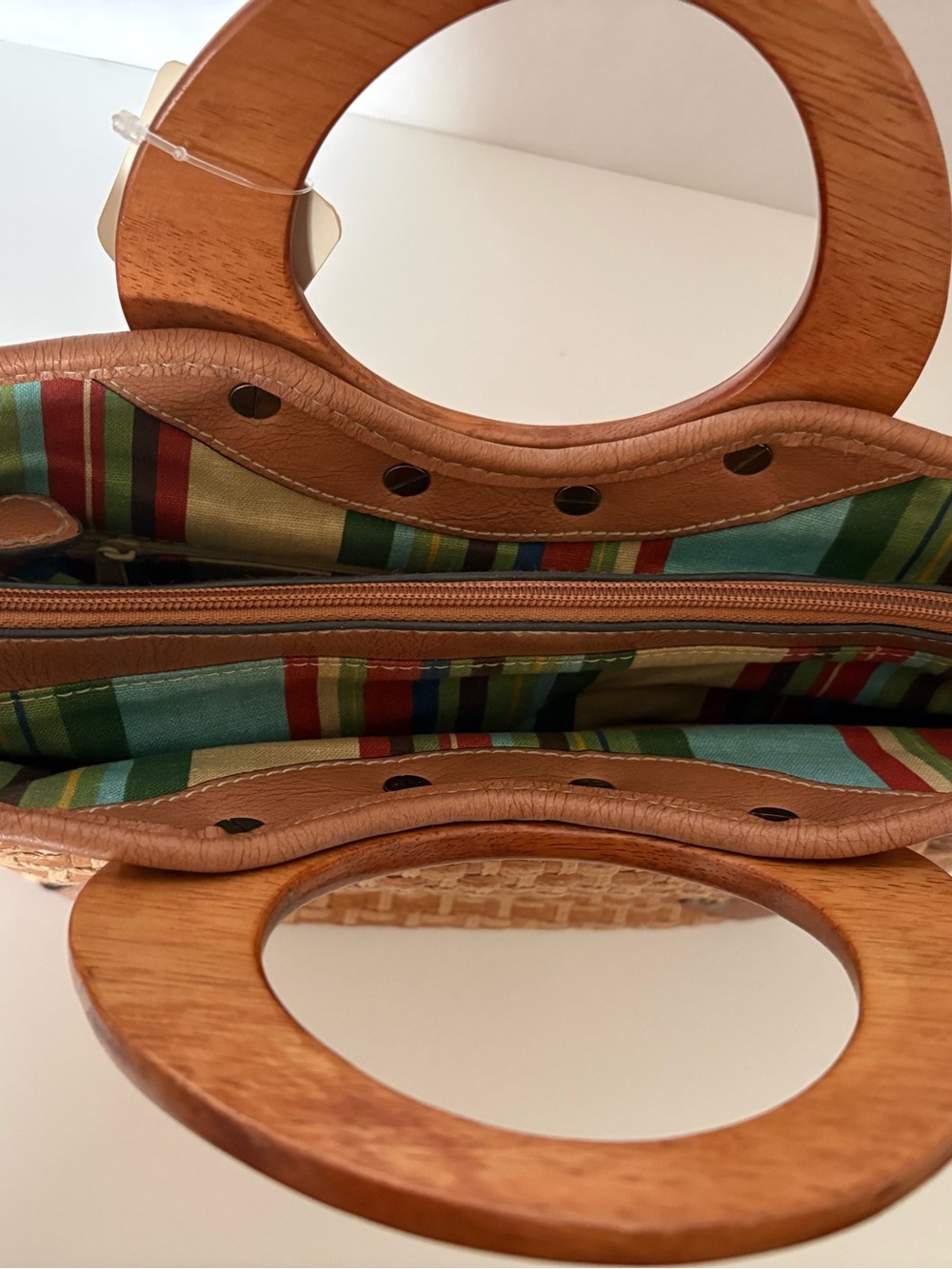 Fossil Tan Woven Tote with Circular Wood Handles - Picture 13 of 14